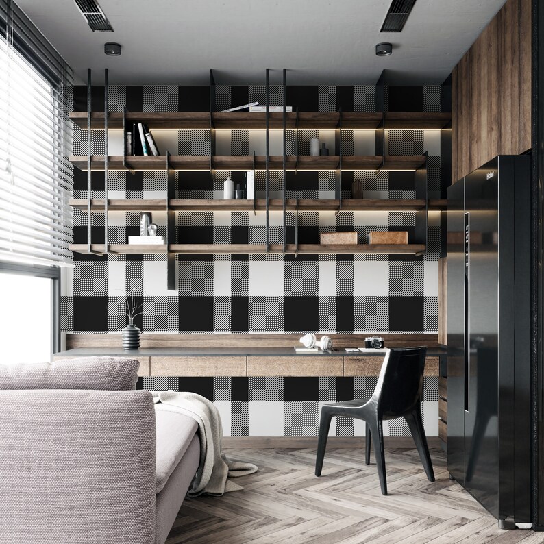 Black and White Plaid Wallpaper Buffalo Check Peel and Stick Etsy UK