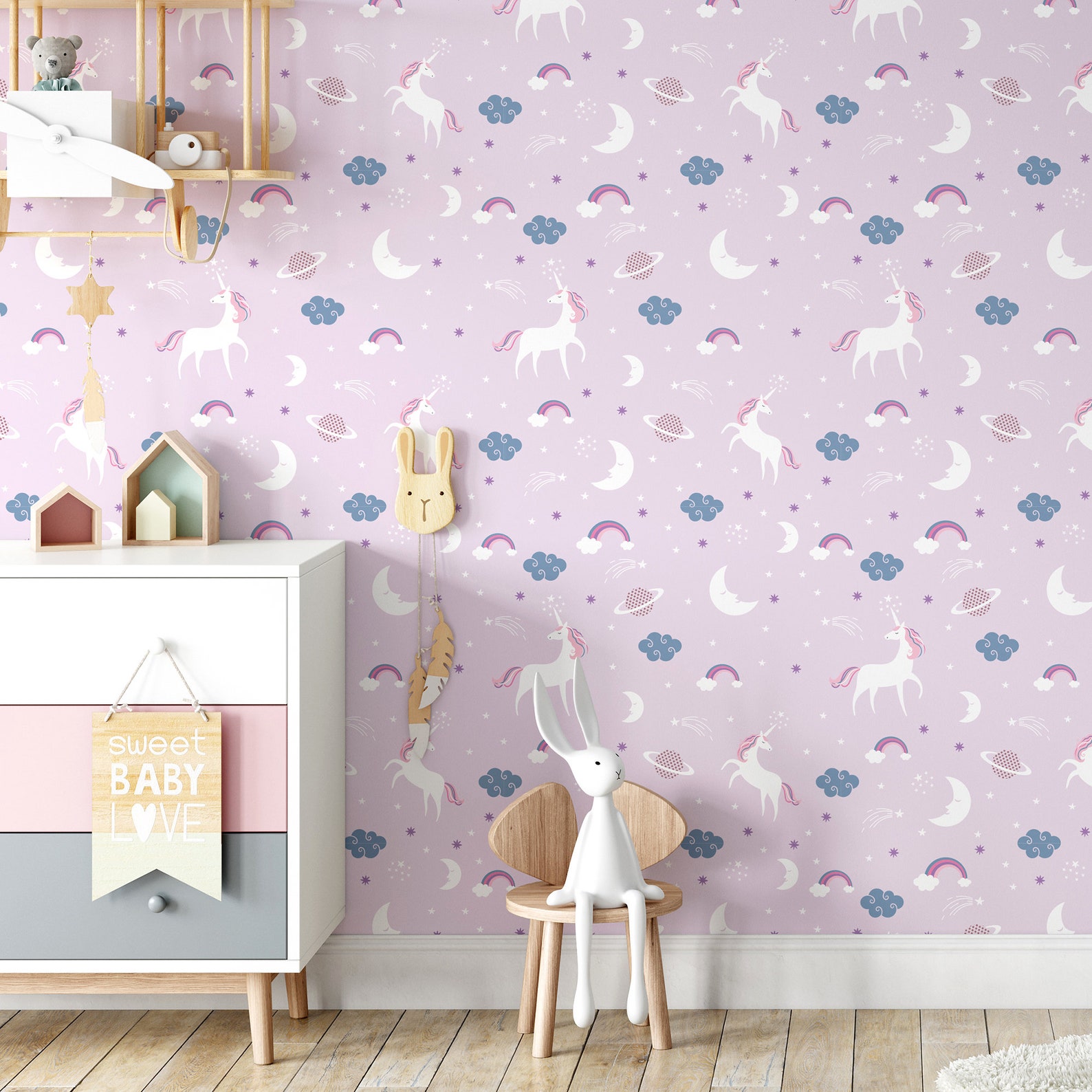 Unicorn Wallpaper Peel and Stick Girly Wallpaper Self - Etsy