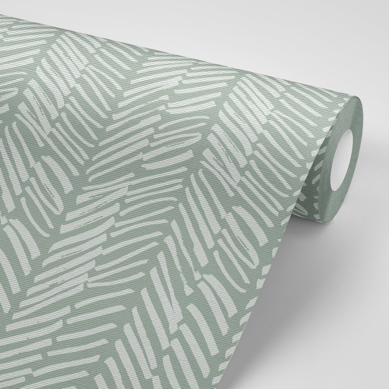 Sage Green Chevron Wallpaper Peel and Stick Herringbone Self - Etsy