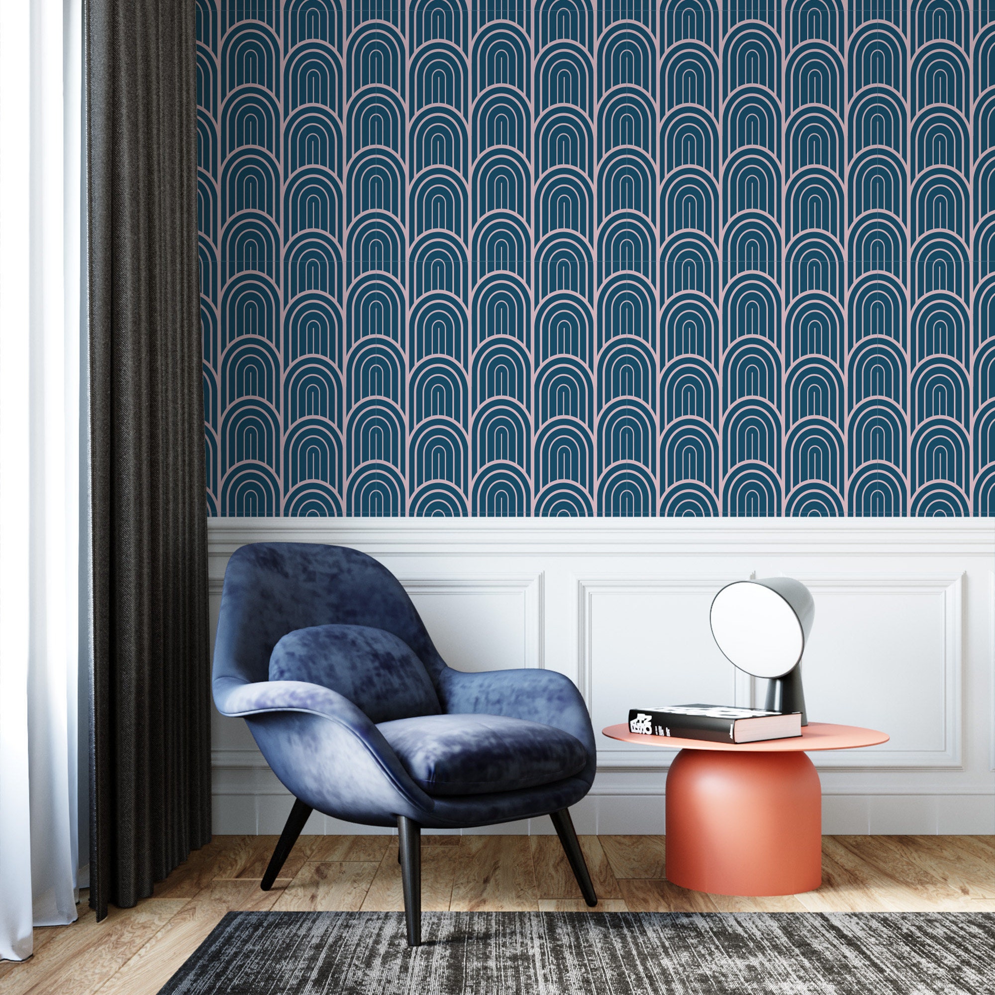 Navy Art Deco Wallpaper Blue Gatsby Mural Peel and Stick Etsy