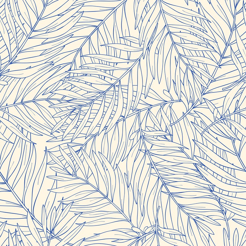 Coastal Wallpaper Peel and Stick Blue Palm Leaf Self Etsy