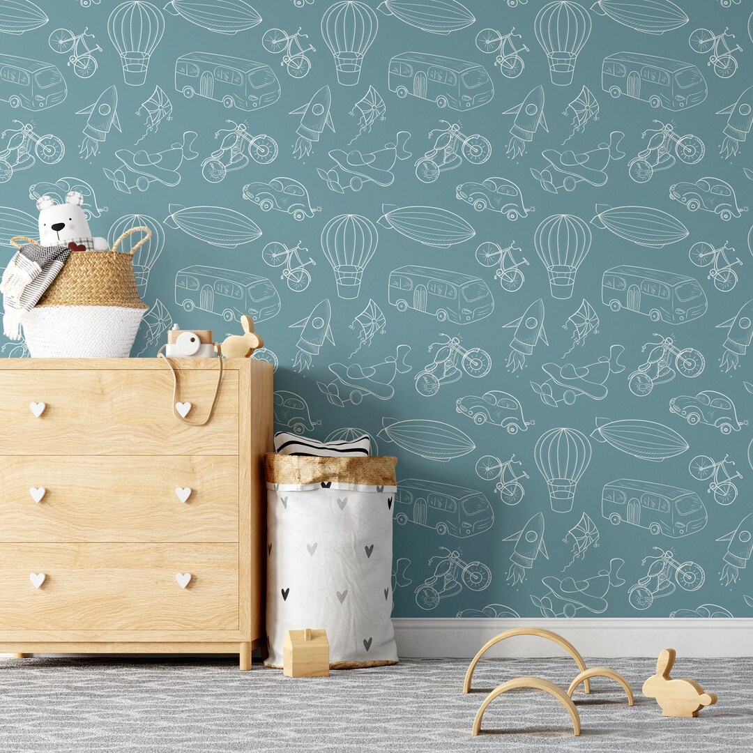 Blue Cars Self Adhesive Wallpaper Plane Mural for Boys Room - Etsy