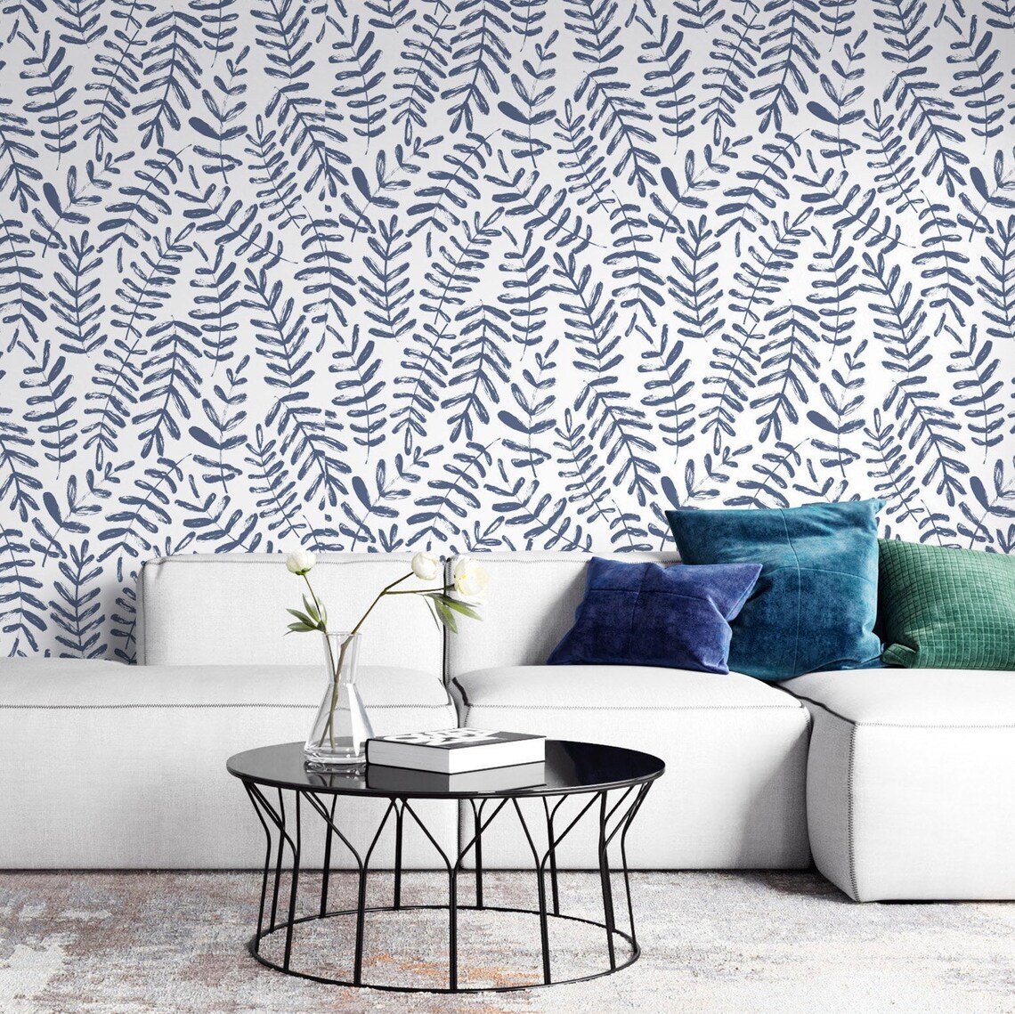 Blue Willow Wallpaper Peel and Stick Leaves Peel and Stick Etsy