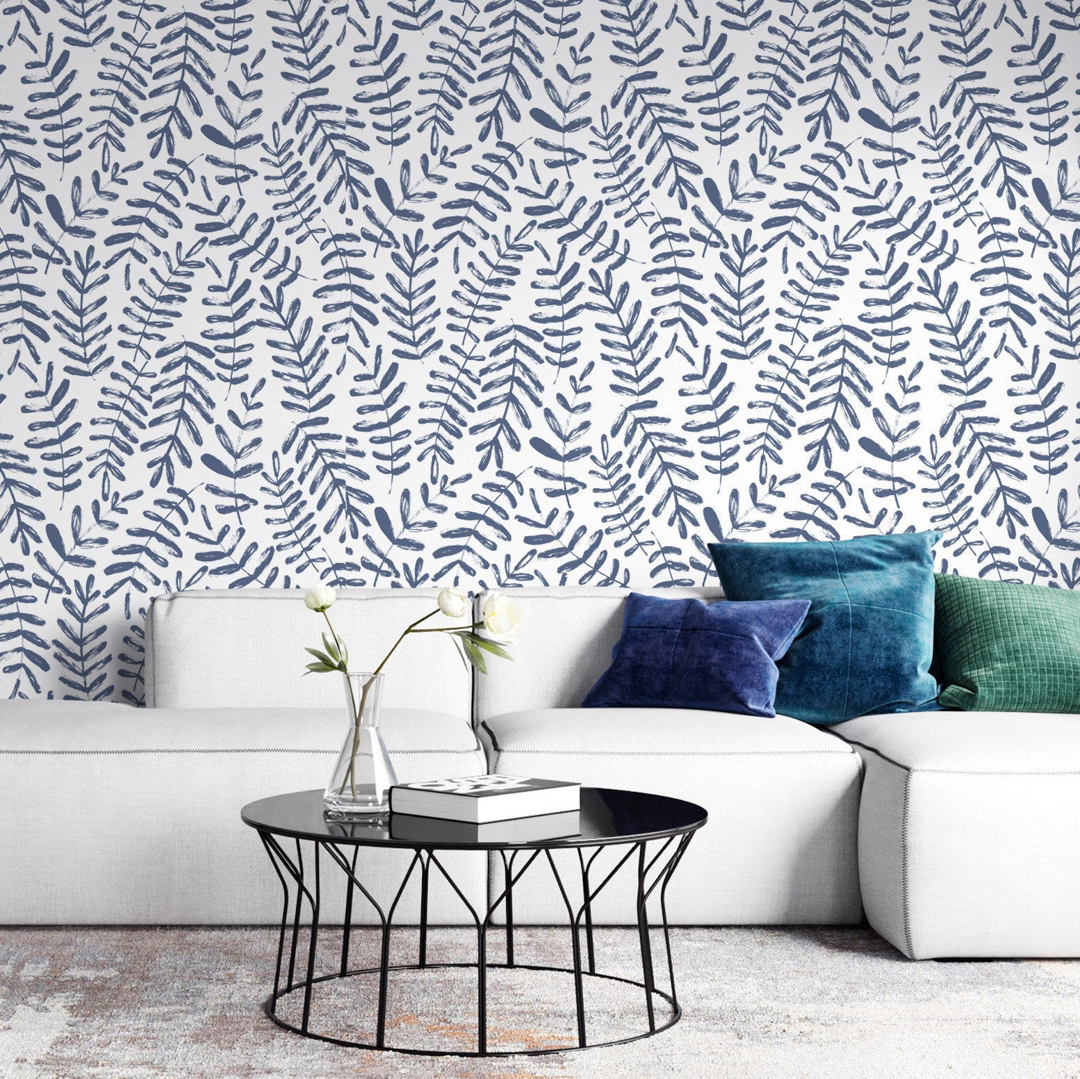 Blue Willow Wallpaper Peel and Stick Leaves Peel and Stick Etsy UK