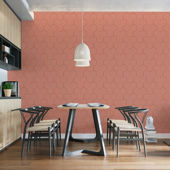 Terracotta Wallpaper Peel and Stick Burnt Orange Geometric Etsy