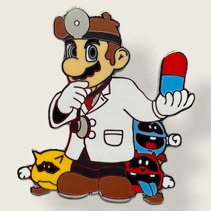 Dr. Mario Hard Enamel Pin - lapel pin - bag pin - hat pin - holiday - Christmas gift - birthday gift