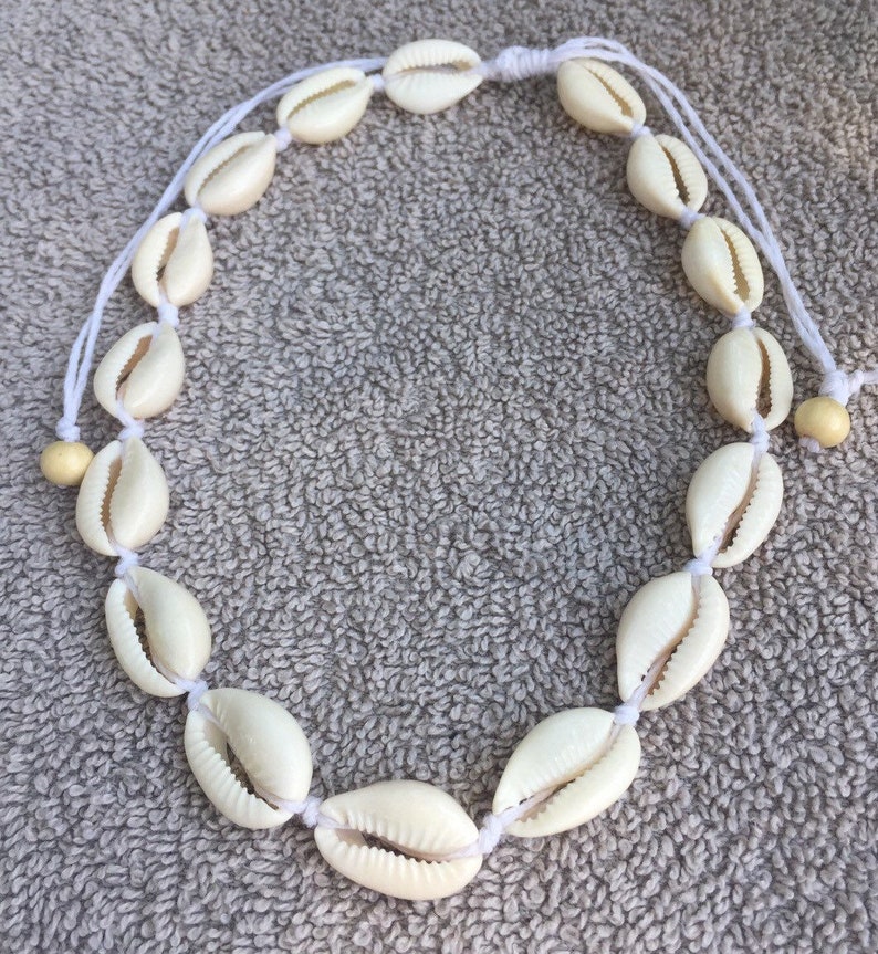 White hemp with Cowrie shell adjustable necklace