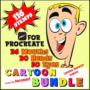 Procreate Cartoon Bundle, Procreate Cartoon Brushes, Procreate Cartoon Stamps, Procreate Character Design, Procreate colouring
