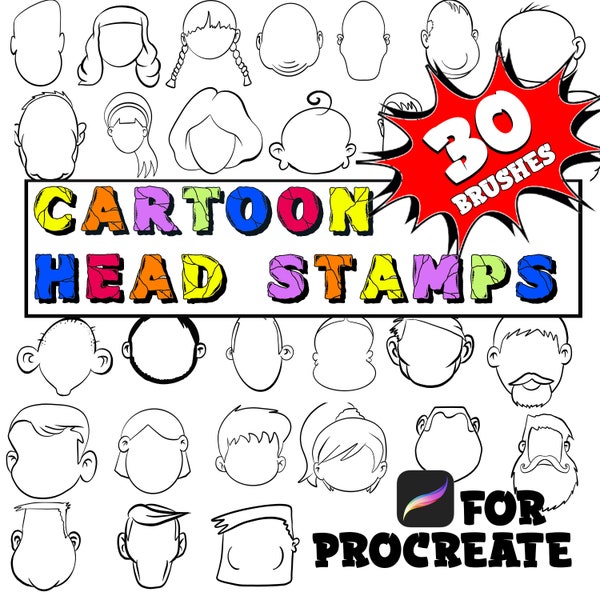 Procreate Cartoon Heads, Procreate Cartoon Brushes, Procreate Cartoon Stamps, Procreate Character Design, Procreate Design