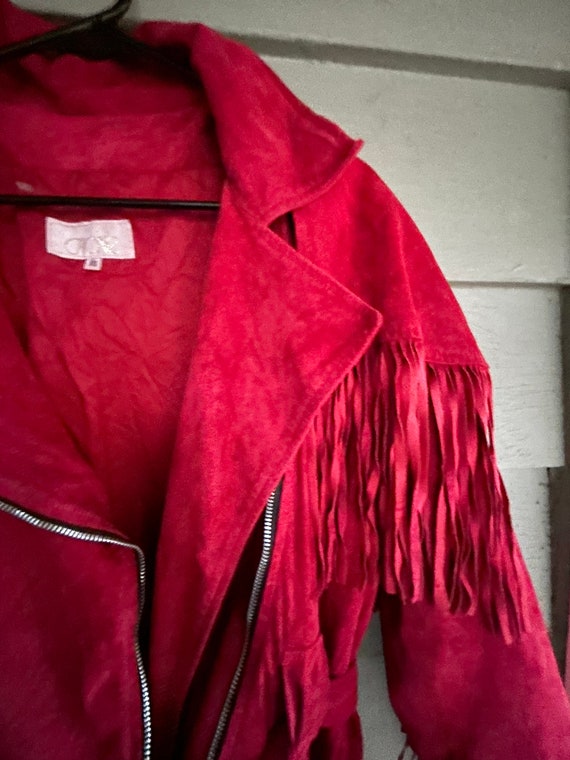 Vintage Cache 80’s red fringe suede jacket sized … - image 10