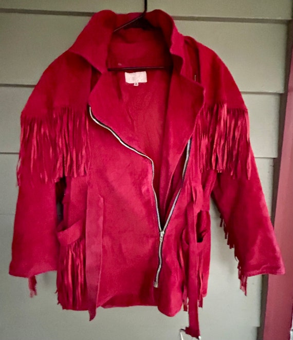 Vintage Cache 80’s red fringe suede jacket sized … - image 1