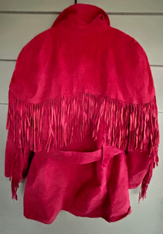 Vintage Cache 80’s red fringe suede jacket sized … - image 8