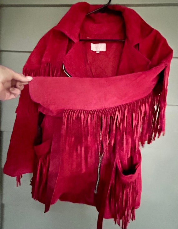 Vintage Cache 80’s red fringe suede jacket sized … - image 5