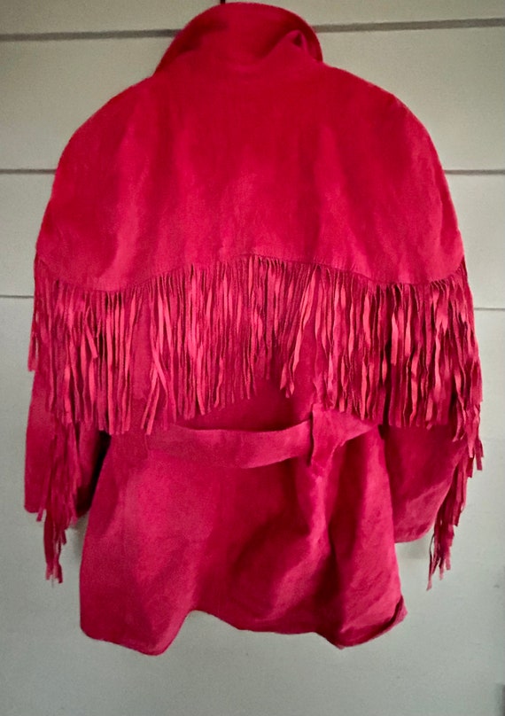 Vintage Cache 80’s red fringe suede jacket sized … - image 2