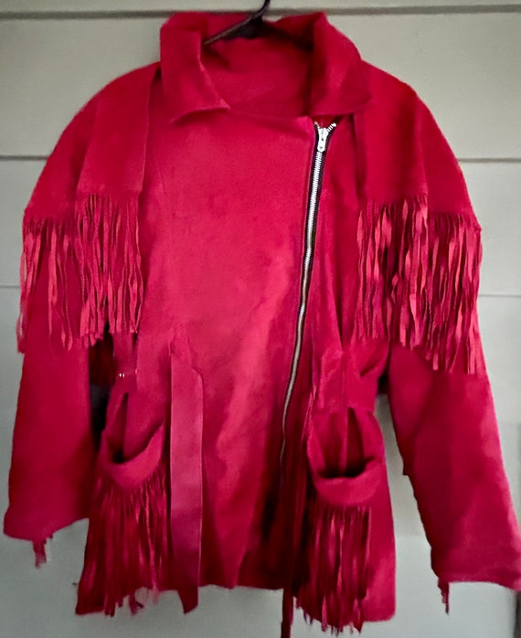 Vintage Cache 80’s red fringe suede jacket sized … - image 9