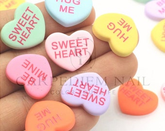 10Pcs - Be Mine, Hug Me, Sweet Heart 3D Resin Charms for Nail Art Decorations | Love Theme | Valentines Day Theme