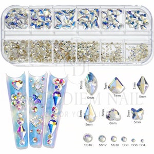 140+ Pcs - Multi Size Rhinestones Crystal Diamond 3D Charms for Nail Art