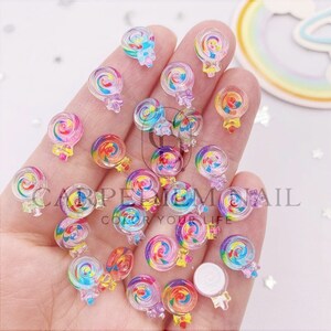 10Pcs - Resin Colorful Mini Cute Crystal Lollipop Art Nail Flatback
