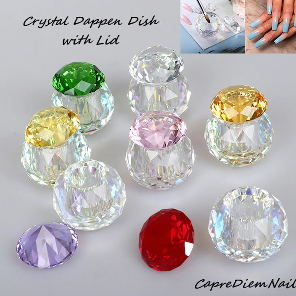 Crystal Diamond-Shaped  Dappen Dish With Lid (Acrylic-Liquid-Monomer-Acetone-Dip Powder)