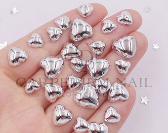 10Pcs - Big Gold Silver Heart 3D Resin Charms for Nail Art Decorations | Punk Style | Love Theme | Valentines Day Theme