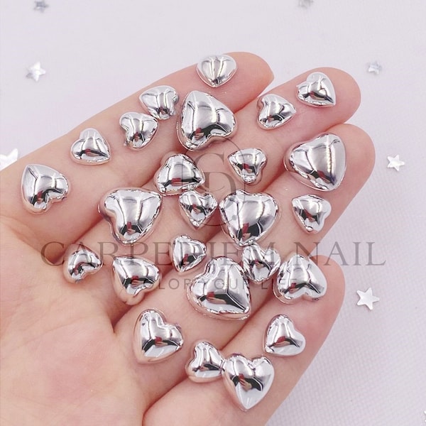 10Pcs - Big Gold Silver Heart 3D Resin Charms for Nail Art Decorations | Punk Style | Love Theme | Valentines Day Theme