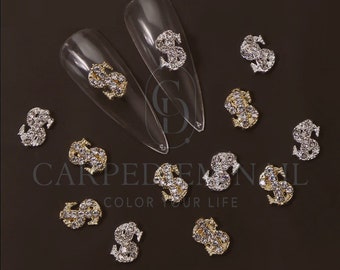 5Pcs/10Pcs-  Dollar Sign Zircon Gold Metal 3D Charm for Nail Art