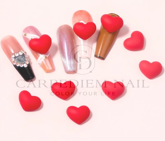 10Pcs - Big Red Heart 3D Resin Charms for Nail Art Decorations | Love Theme | Valentines Day Theme