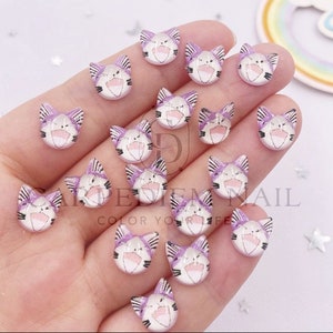 10Pcs - Resin Colorful Mini Cute Kitty Face Art Nail Flatback