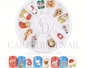 12Pcs - 3D Christmas Diamond Charms for Nail Art Wheel