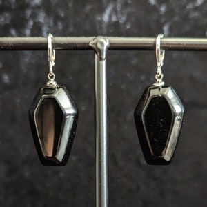 OBSIDIAN Earrings / Ear weight : Coffin jewelry, goth earrings, Coffin earring, Goth aesthetic, Death Positive, Ear weight, crystal jewelry