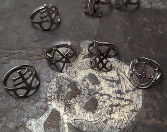 Lilith, Lucifer : RINGS, Thelema, Leviathan, Sigil, Adjustable rings, Sterling silver rings. Satan, Demon sigil, Dark Mother divine,