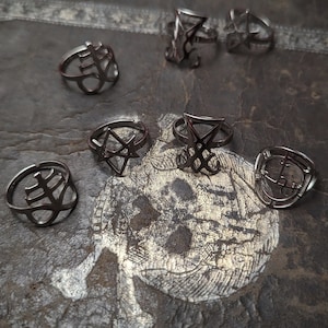Lilith, Lucifer : RINGS, Thelema, Leviathan, Sigil, Adjustable rings, Sterling silver rings. Satan, Demon sigil, Dark Mother divine,