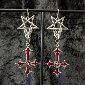 VIA MYSTICA XIX : Left Hand Path Occult jewelry, Lucifer earring, Inverted Cross, Pentagram, Witchcraft