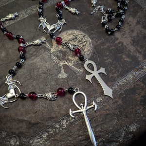 Goth Ankh Rosary: Bat Necklace, Vampire Jewelry