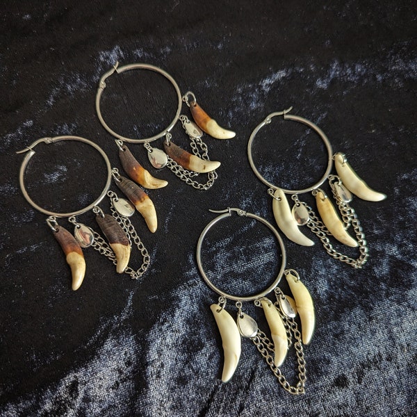 Woodlands XX : Real Wolf Teeth, Luciferian, Vulture Culture, Occult witchcraft, Goth earrings, Occult jewelry, Boho Goth jewelry, Taxidermy