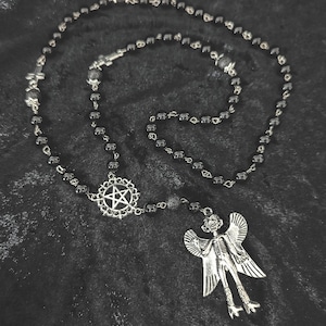 PAZUZU : Left Hand Path Rosary, Baphomet, Luciferian jewelry, Pentagram, Summerian demon, Goth Occult jewelry