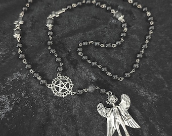 PAZUZU : Left Hand Path Rosary, Baphomet, Luciferian jewelry, Pentagram, Summerian demon, Goth Occult jewelry