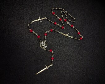 unHOLY III : Left Hand Path Rosary, Sword jewelry, Baphomet, Luciferian jewelry, Pentagram, Goth Occult jewelry, Dagger, Athame