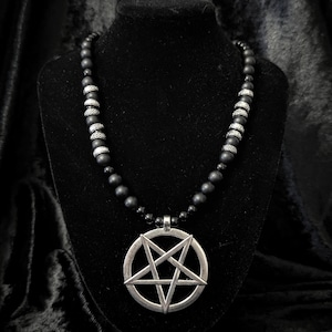 ANTICHRIST IV : Left Hand Path Luciferian jewelry, Pentagram Goth Occult necklace, silver onyx