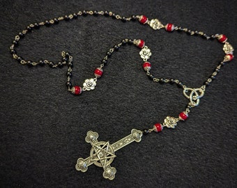 unHOLY II : Left Hand Path Rosary, Ouroboros, Baphomet, Luciferian jewelry, Pentagram, Goth Occult jewelry, Inverted Cross