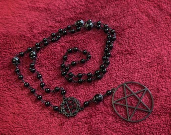 BLACK WORK rosary : Luciferian rosary, witchcraft, altar tool, Demon devotion, Pentagram