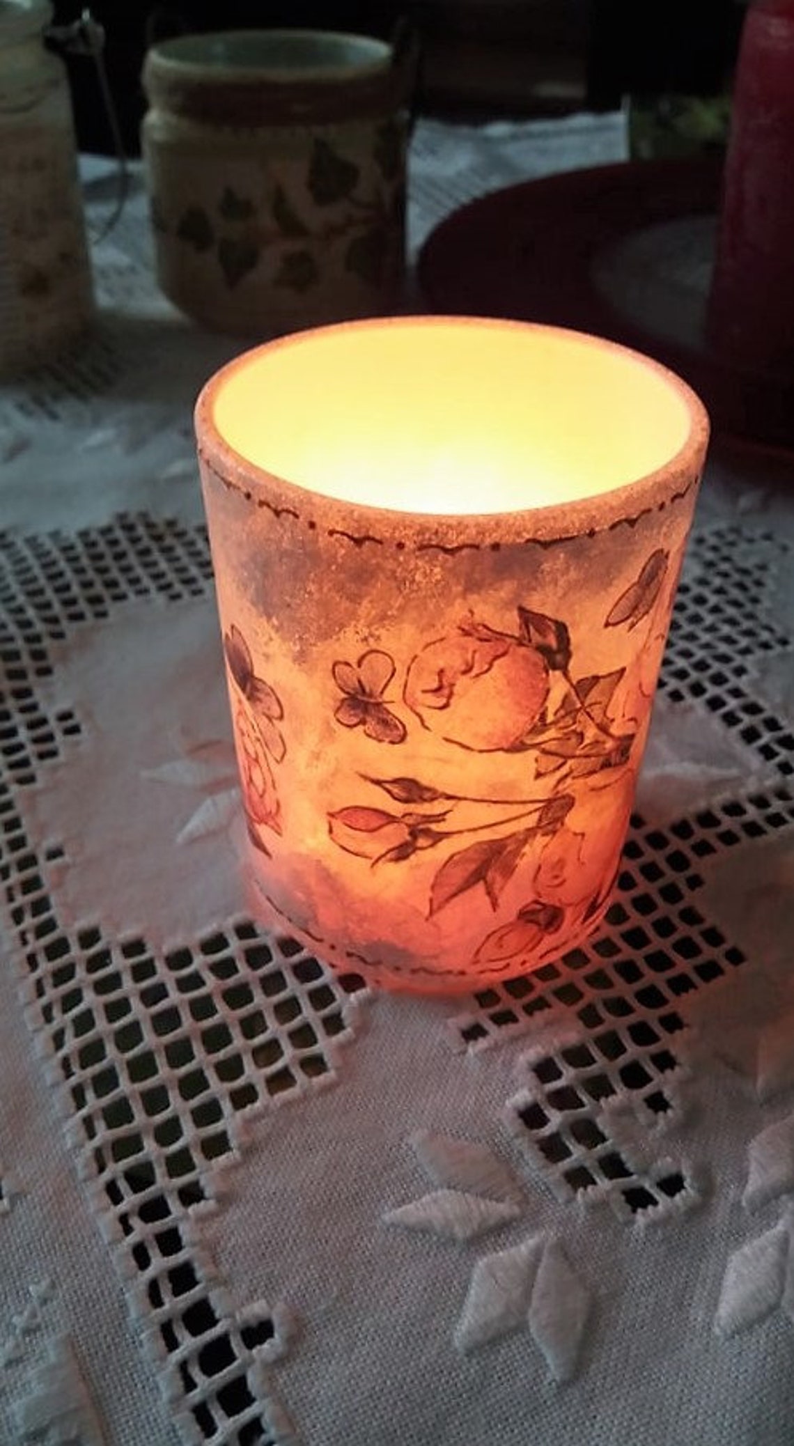 Decoupaged Candle Holder Hand Made Glass Candle Home Etsy UK