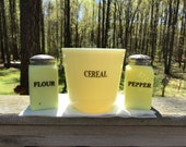 VINTAGE 1930 MCKEE Seville Custard Cereal Canister Matching Flour, Pepper Shaker.