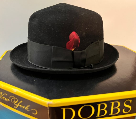 Vintage Dobbs Fifth Ave NY Fedora Black Hat 7 wit… - image 1