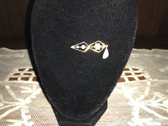 Antique Vintage 14kt Gold Pearl and Diamond Bar P… - image 4