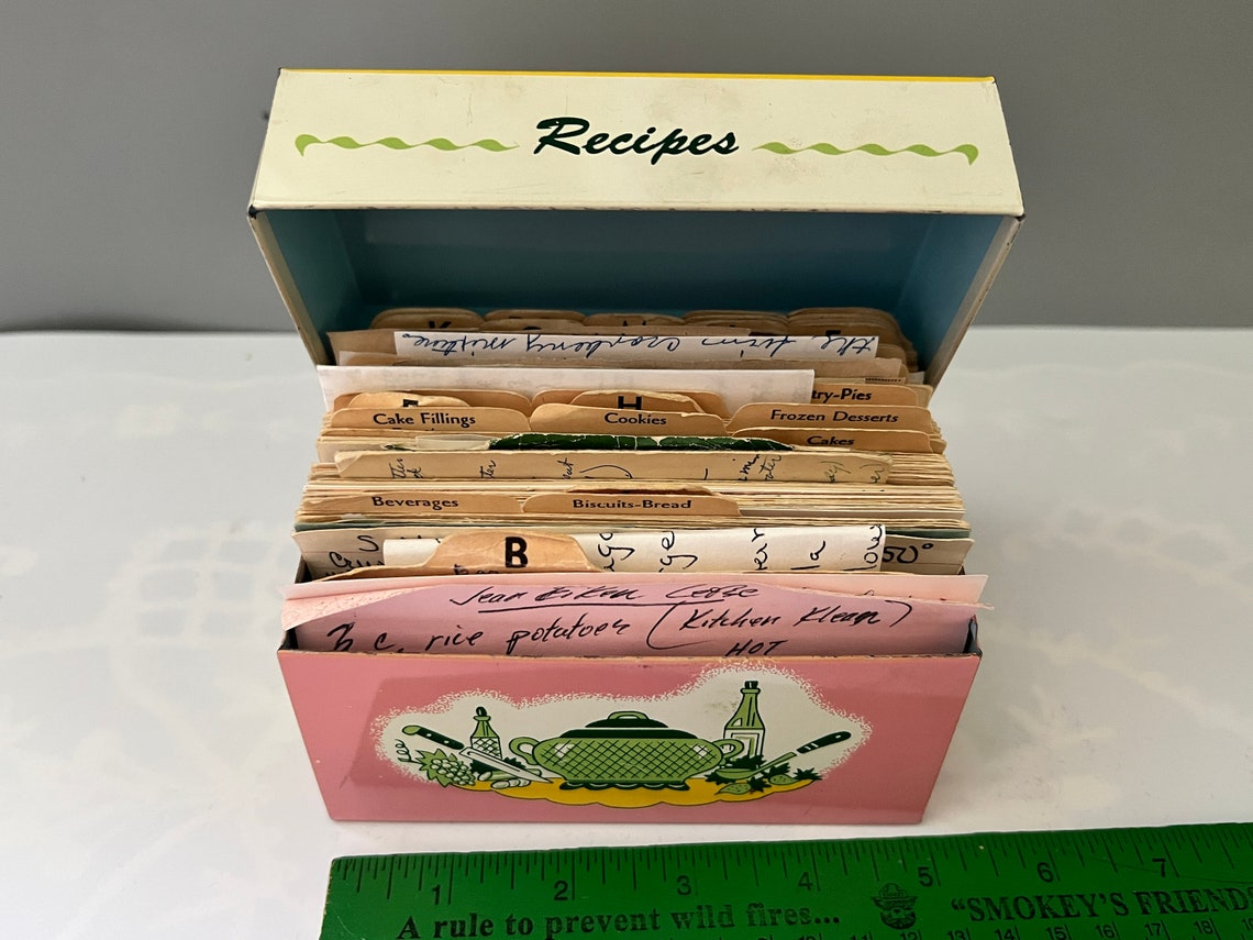 Vintage MCM Tin Metal Recipe Box With Recipes and Dividers Etsy