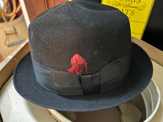 Vintage Dobbs Fifth Ave NY Fedora Black Hat 7 wit… - image 9