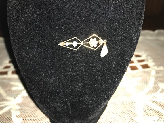 Antique Vintage 14kt Gold Pearl and Diamond Bar P… - image 2