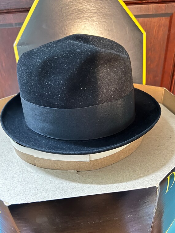 Vintage Dobbs Fifth Ave NY Fedora Black Hat 7 wit… - image 3