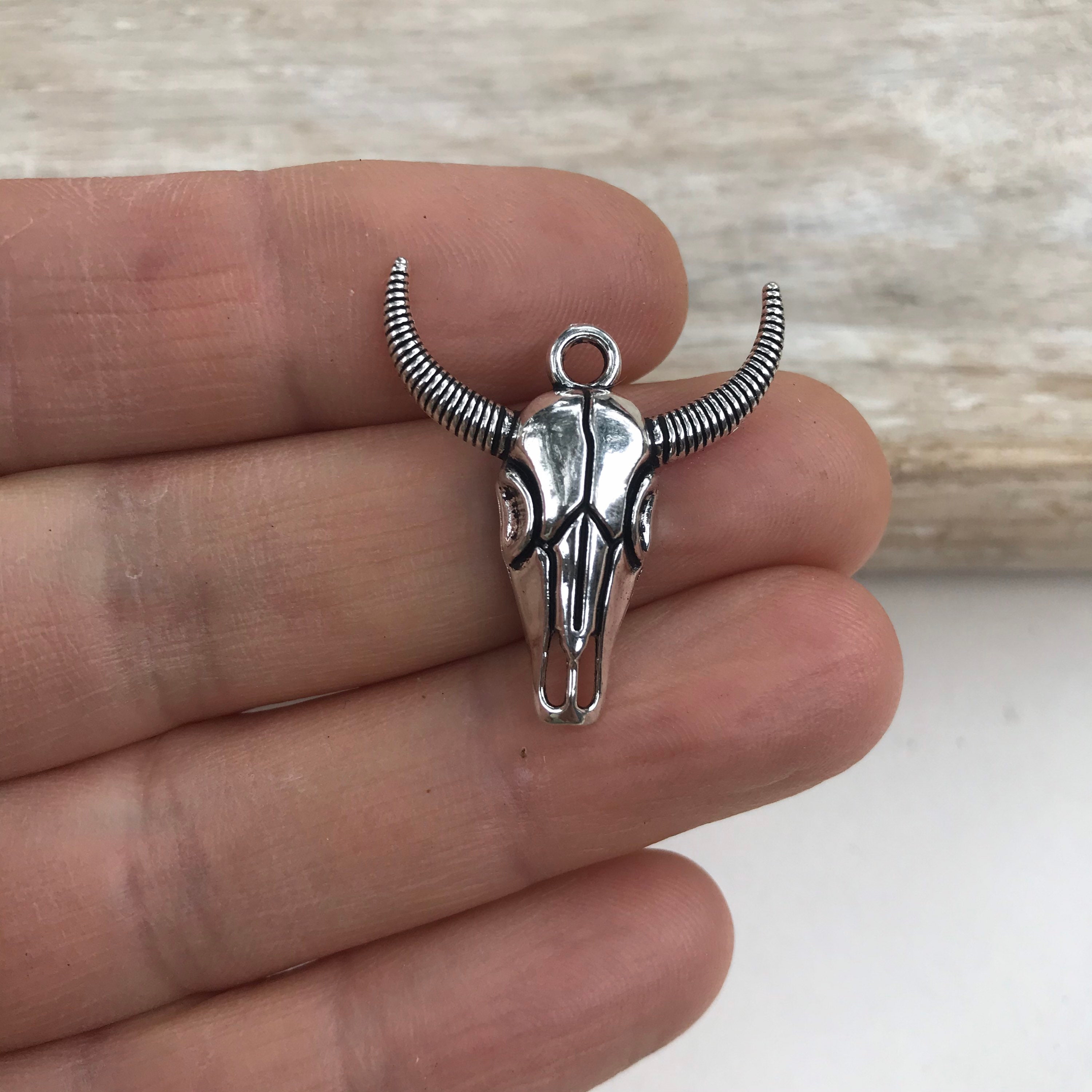 2 X Antique Silver Bull Head Pendant Southwestern Ox Head Etsy